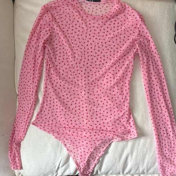 Missguided Tops - Pink Polka Dot Long Sleeve Bodysuit